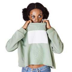 Black woman in a green sweater transparent png