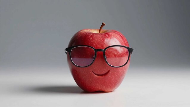 Smart red apple character wearing glasses representing education and learning