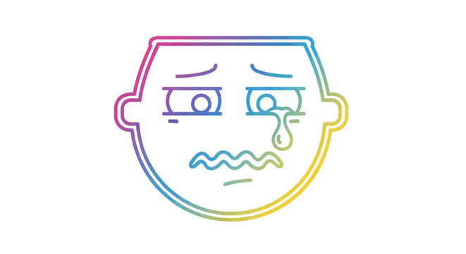 Colorful Gradient Outline Sad Crying Face Emoji Icon Illustration on a White Background