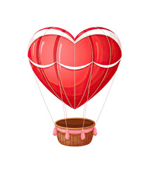 Obraz premium Red heart-shaped hot air balloon with a basket, representing love and adventure