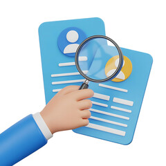 3D human resources recruitment and candidate selection concept with magnifying glass 3d icon illustration isolated on transparent background png © MOMA888