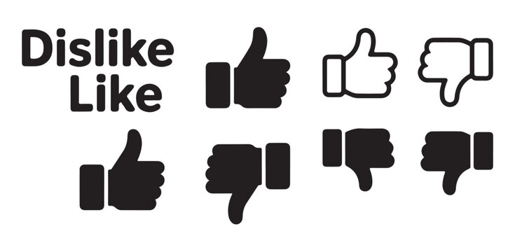 Dislike and like icons set. thumbs up, thumbs down, solid and outline vector illustration