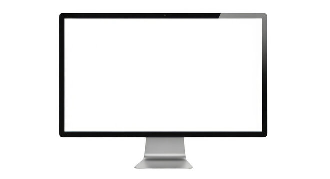 A sleek modern computer monitor with a blank screen isolated on transparent background for design and technology concepts