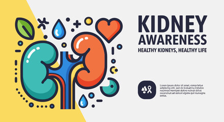 Colorful illustration promoting kidney health awareness with vibrant organs and heart