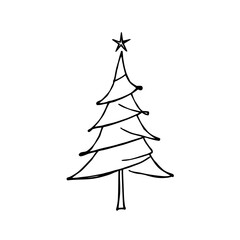 Fototapeta premium Elegant Hand-Drawn Christmas Tree Line Art Illustration on White Background, Perfect for Festive Holiday Designs and Winter Season Greetings