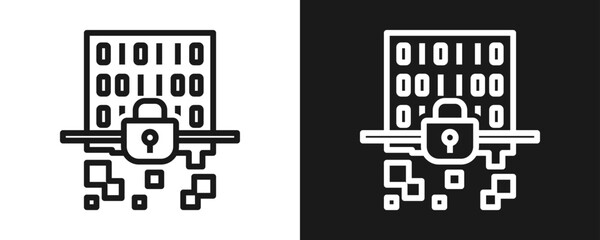 Encrypted Data Icon Set Outline In White And Black Background
