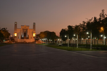 Twilight scene of Saphan Phra Phuttayotfa Bridge or Memorial is important bridge,  which separated by Chao Phraya river. Saphan Phut means`Buddha Bridge as short name. This bridge opened  6 April 1932