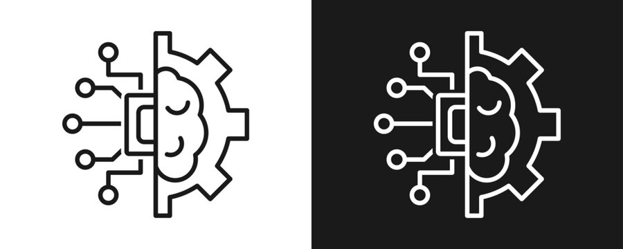 Artificial Intelligence  Icon Set Outline In White And Black Background