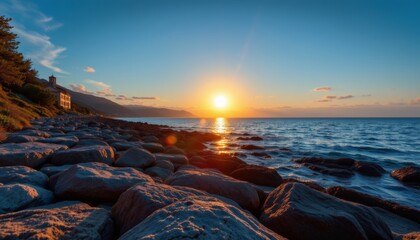 Sunset Over Rocky Coastline
