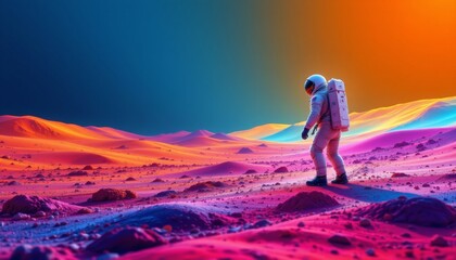 Astronaut Exploring Alien Planet Landscape