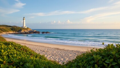 Coastal Lighthouse Overlooking Sandy Beach