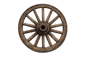 Vintage wooden wagon wheel isolated, showcasing history, tradition, and rustic travel on transparent background