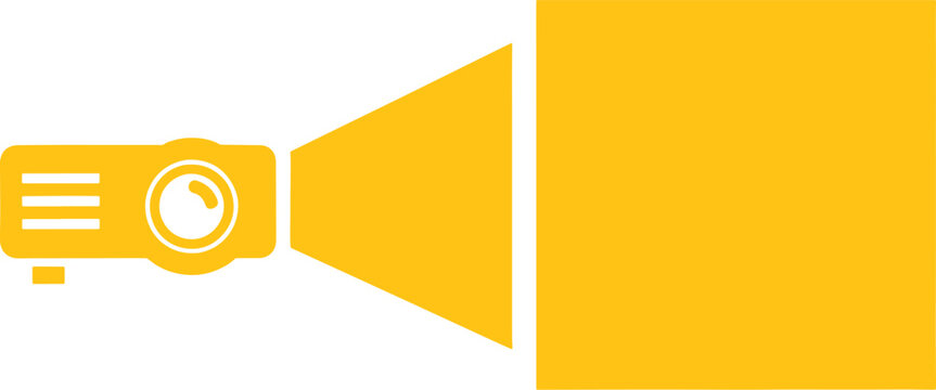 Yellow projector with beam and screen presentation