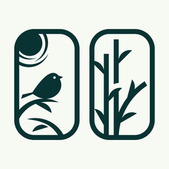 Bird and Bamboo Tree Icon