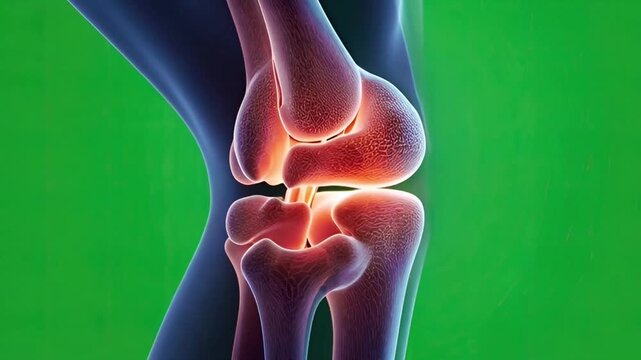 Cartilage stress visualization glowing knee joint anatomy knee joint pain animation medical anatomy illustration highlighting inflammation and cartilage stress for healthcare visuals