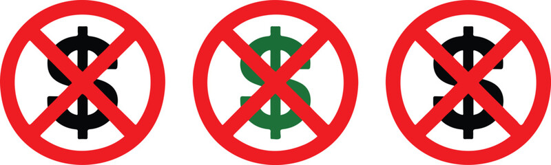 Fototapeta premium No Money Outline Icon Set Crossed Dollar Prohibition Symbols for Finance Warnings