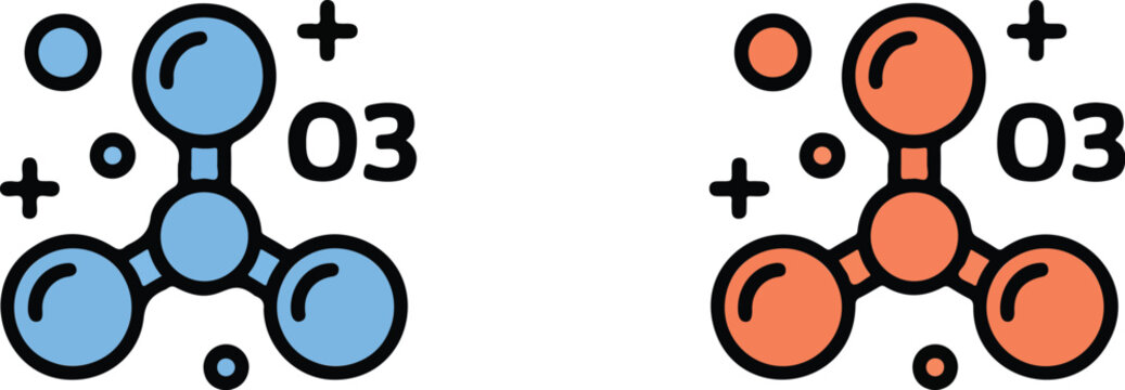 Ozone Molecule Outline Icon Set  Chemistry and Environmental Science Symbols
