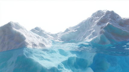 Fototapeta premium Melting glacier exposes translucent underwater iceberg and calm icy water with soft light and serene atmosphere