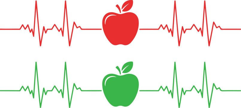 Apple Heartbeat Outline Illustration  Healthy Food and Cardiology Concept