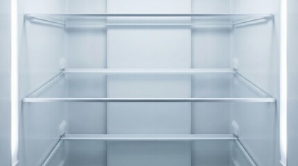 Blank White Refrigerator Interior With Clear Glass Shelves