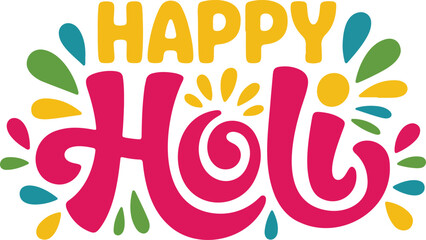 Happy Holi Hand Lettering Typography with Color Splash Decorations