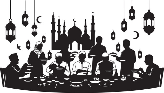 Ramadan kareem iftar dinner gathering with family and friends together for islamic holiday