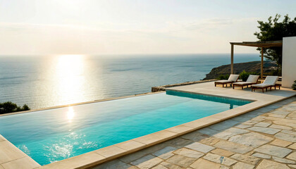 Luxury Infinity Pool Overlooking Serene Ocean at Golden Sunset