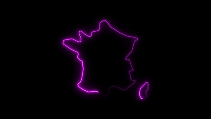 Outline of France in Glowing Purple Neon Light on a Black Background country geography © AR Rahman