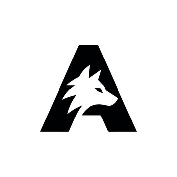 A bold black and white logo skillfully integrating a fierce wolf's head into the negative space of a stylized capital letter 'A', signifying strength and leadership.