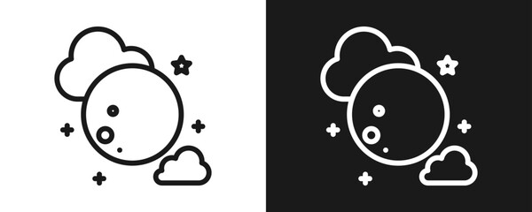 Full Moon Icon Set Outline In White And Black Background © hans_ts
