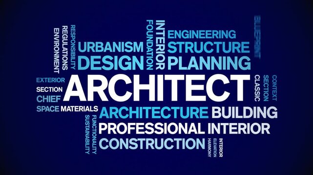 Architect animated word cloud-text design animation tag kinetic typography seamless loop.
