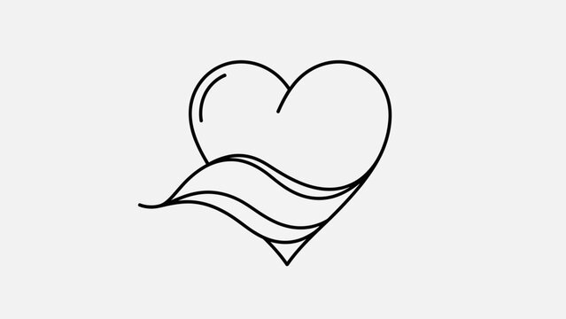 Minimalist heart outline with a flowing wave design embodying love and serene motion