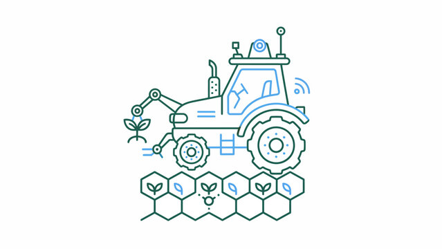 Automated Farming Solutions with Robotic Tractor Icon for Sustainable Crop Cultivation