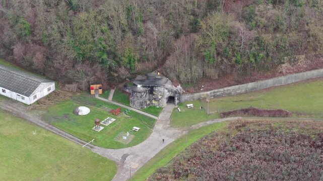High Angle Aerial View of Eben-Emael Fortress Entrance in Belgium