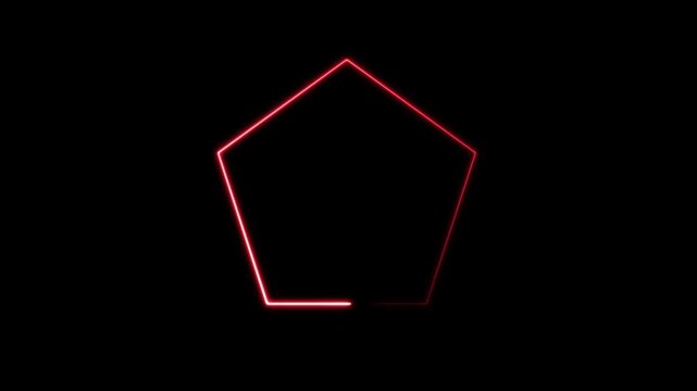 Neon red glowing pentagon shape motion