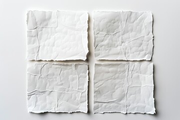 Obraz premium Four Crumpled Papers on a Plain Backdrop. Possible Use Design, Layout, Background