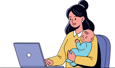 Mother Working with Baby isolated on transparent background