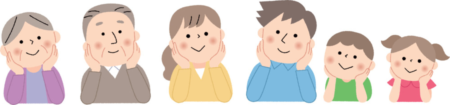 頬杖をついて見上げる家族