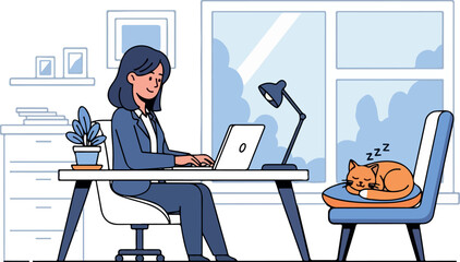 Woman Working from Home isolated on transparent background