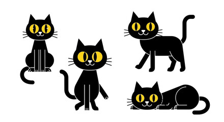 Obraz premium Collection of Cute Black Cats in Various Poses, Vector Illustration