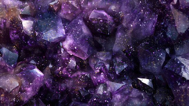 Close-up of Amethyst Crystal Cluster with Glittering Inclusions
