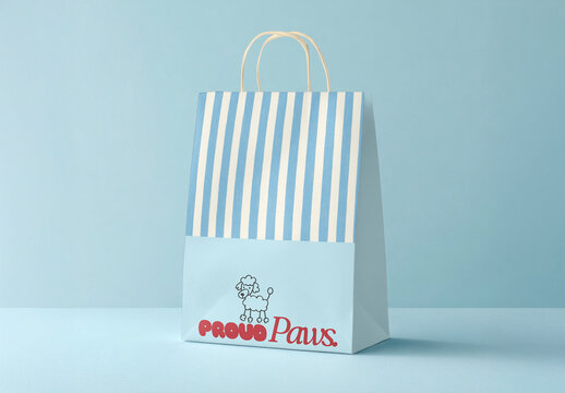 Striped Pet Themed Shopping Bag Mockup PSD