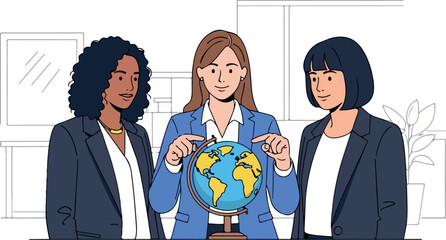 Women Discussing Global Strategy isolated on transparent background