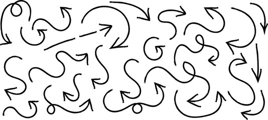 A chaotic arrangement of black curved arrows fills the frame pointing in various directions with differing loop sizes high quality professional detailed modern
