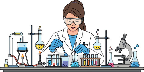 Scientist Mixing Chemicals in Laboratory isolated on transparent background
