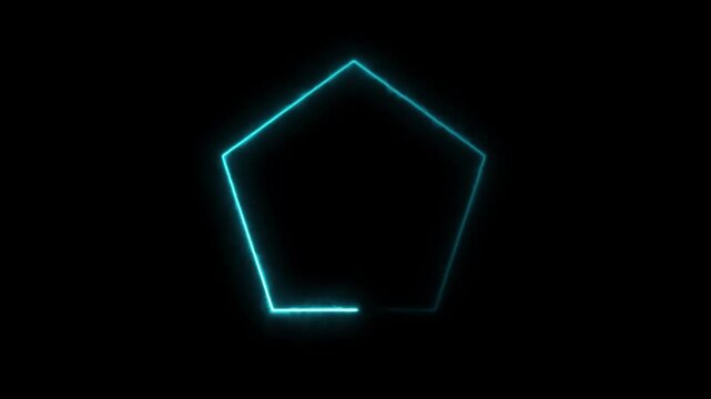 Neon blue pentagon outline drawing animation