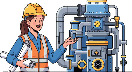 Industrial Engineer Explaining Machinery isolated on transparent background