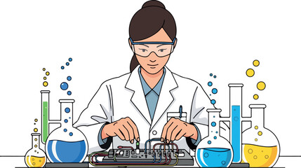 Female Scientist Working in Laboratory isolated on transparent background