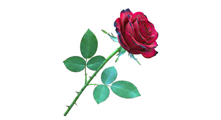 Obraz premium Single Red Rose with Green Stem and Leaves