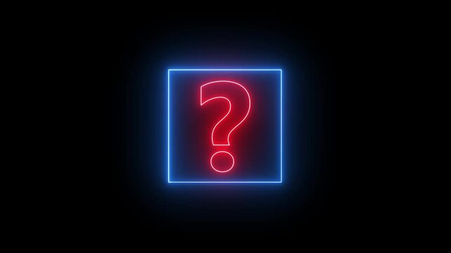 Question mark neon sign glowing animation